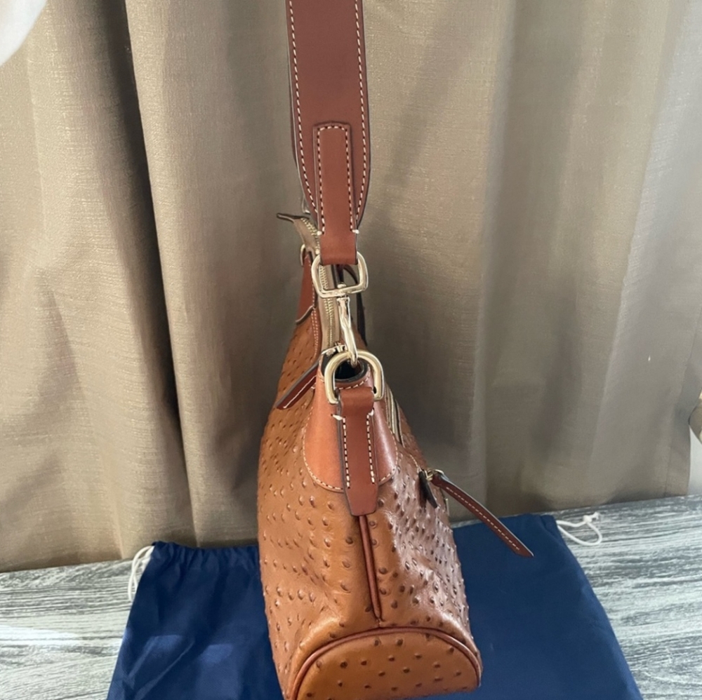 Dooney and Bourke Ostrich Hobo in the color Caramel EUC - Picture 3 of 9
